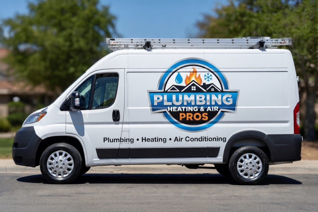 Local plumbing heating and air service van serving Covina